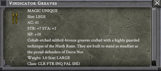 VINDICATOR GREAVES item card